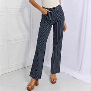 Judy Blue High Waist Straight Leg Tummy Control Fit Striped Straight Jeans